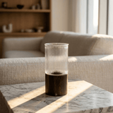 Ribbed Glass Wood Base Vase - Figi Home