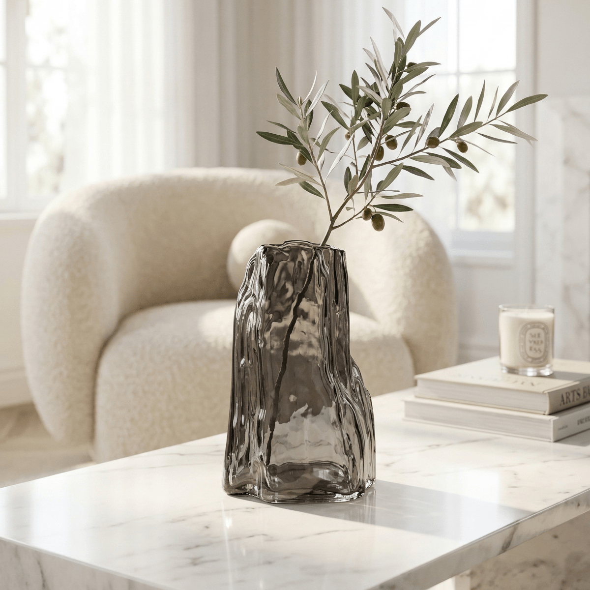 Smoke Grey Textured Glass Vase - Figi Home