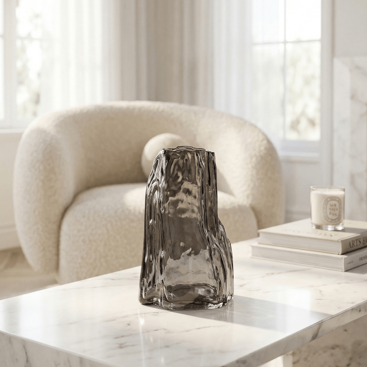 Smoke Grey Textured Glass Vase - Figi Home